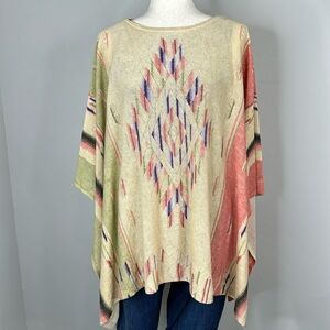 Lauren Ralph Lauren Vintage Linen Blend Aztec Print Poncho